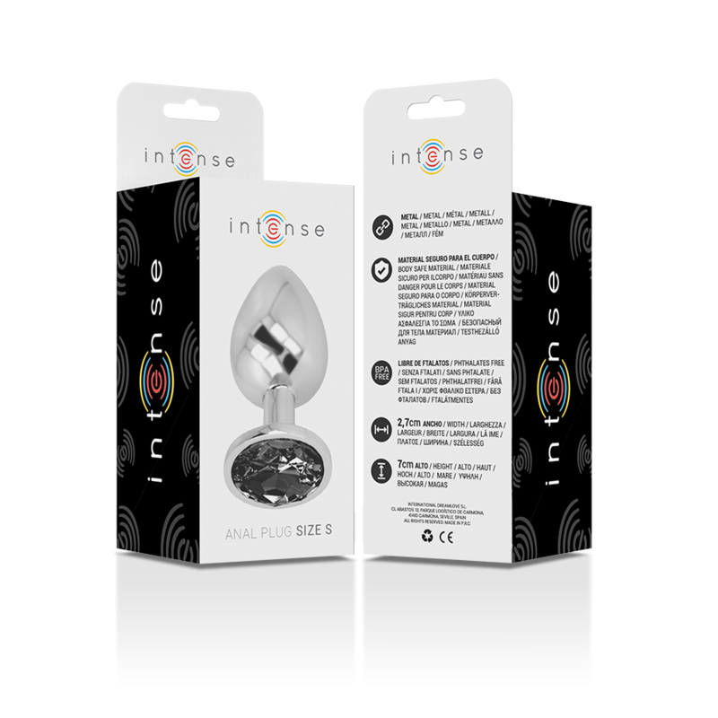 INTENSE - PLUG ANAL EN MÉTAL ALUMINIUM AVEC CRISTAL NOIR TAILLE S INTENSE ANAL TOYS