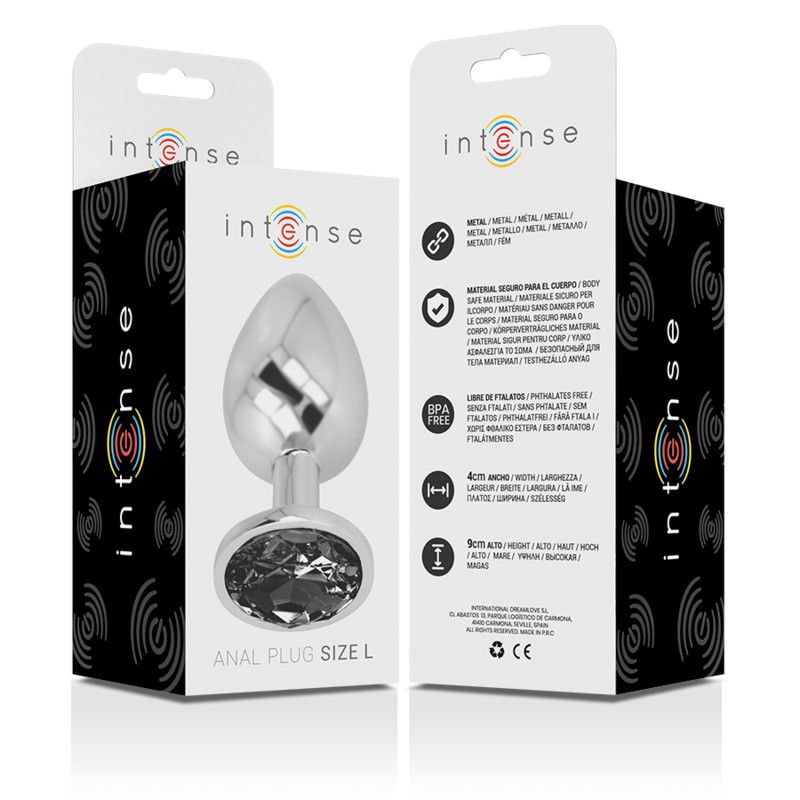 INTENSE - PLUG ANAL EN MÉTAL ALUMINIUM AVEC VERRE NOIR TAILLE L INTENSE ANAL TOYS