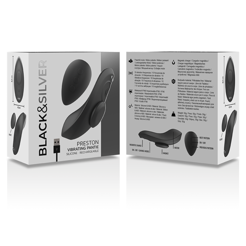 BLACK&SILVER - CULOTTE VIBRANTE RECHARGEABLE EN SILICONE PRESTON NOIRE BLACK&SILVER