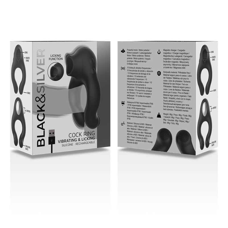 BLACK&SILVER - ANNEAU VIBRATEUR EN SILICONE 3 MOTEURS RECHARGEABLE NOIR BLACK&SILVER