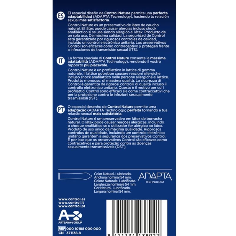 CONTROL - PRÉSERVATIFS ADAPTA NATURE 6 UNITÉS CONTROL CONDOMS