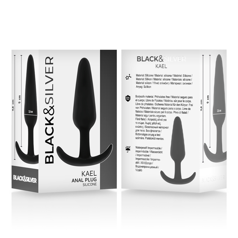 BLACK&SILVER - PLUG ANAL EN SILICONE KAEL AVEC POIGNÉE MOYENNE BLACK&SILVER