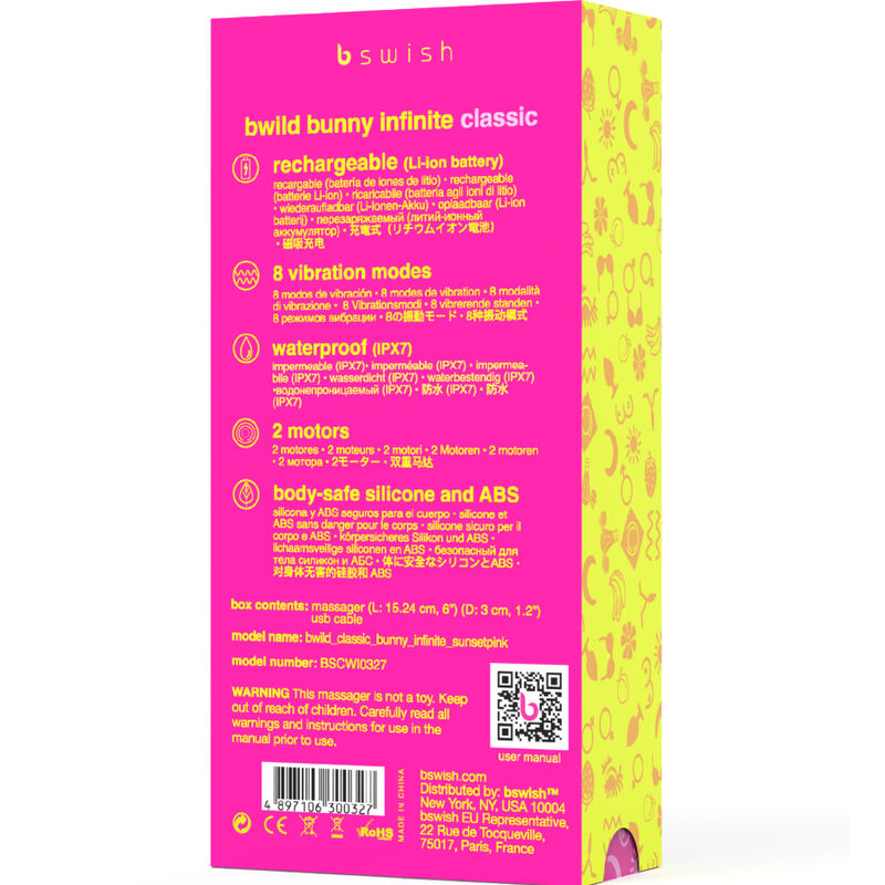 B SWISH - VIBRATEUR RECHARGEABLE CLASSIQUE BWILD BUNNY INFINITE SILICONE ROSE B SWISH