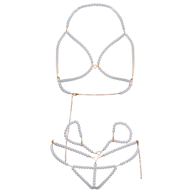 LEG AVENUE - ENSEMBLE BRACELETS SOUTIEN-GORGE ET STRING PERLES LEG AVENUE KINK