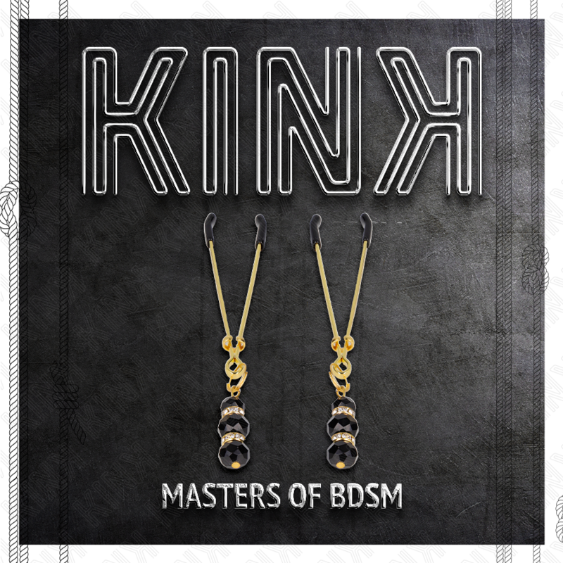 KINK - PINCES À TETON FINES OR AVEC 3 BILLES DE VERRE NOIR 7 CM KINK NIPPLE GRIP