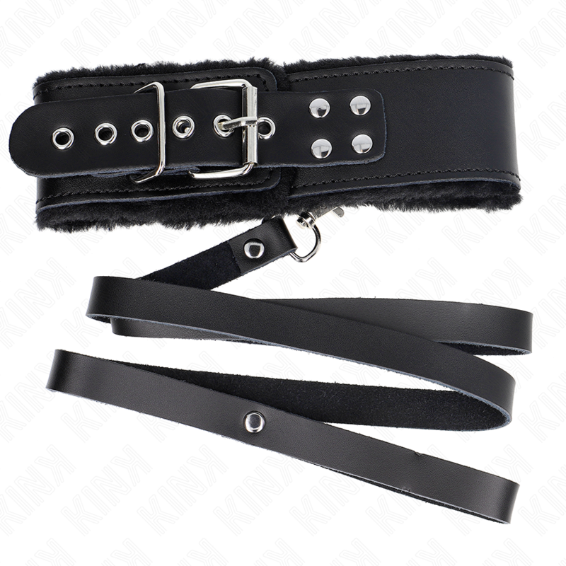 KINK - COLLIER AVEC CEINTURE 116 CM AVEC BRACELET EN CUIR NOIR AJUSTABLE 40-48 CM X 6 CM KINK COLLAR & GAG