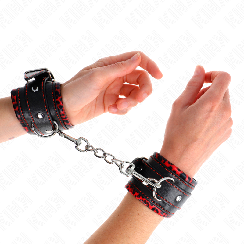 KINK - APPUI-POIGNETS DOUBLÉS DE FOURRURE ROUGE / NOIR RÉGLABLE 17-29 CM X 6 CM KINK WRIST RESTRAINT