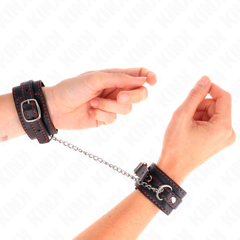 KINK - PETITES RETENUES-POIGNETS NOIRES AVEC DOUBLURE ROUGE RÉGLABLE 14-24 CM X 3,5 CM KINK WRIST RESTRAINT