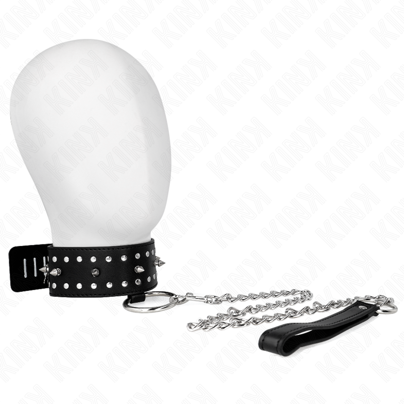 KINK - COLLIER AVEC LAISSE 65 CM AVEC CLOUS ARGENTÉS MODÈLE 1 AJUSTABLE 36-43 CM X 5 CM KINK COLLAR & GAG