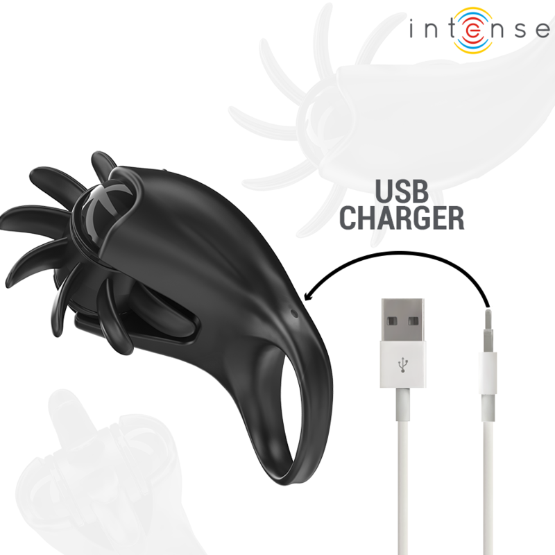 INTENSE - MABEL ANNEAU VIBRANT 10 VIBRATIONS AVEC STIMULATEUR DE CLITORIS NOIR INTENSE COUPLES TOYS