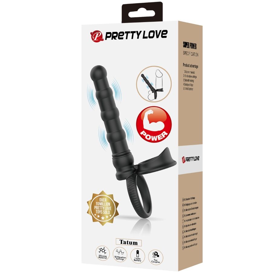 PRETTY LOVE - ANNEAU PÉNIS VIBRANT TATUM AVEC PLUG 10 VIBRATIONS NOIR PRETTY LOVE