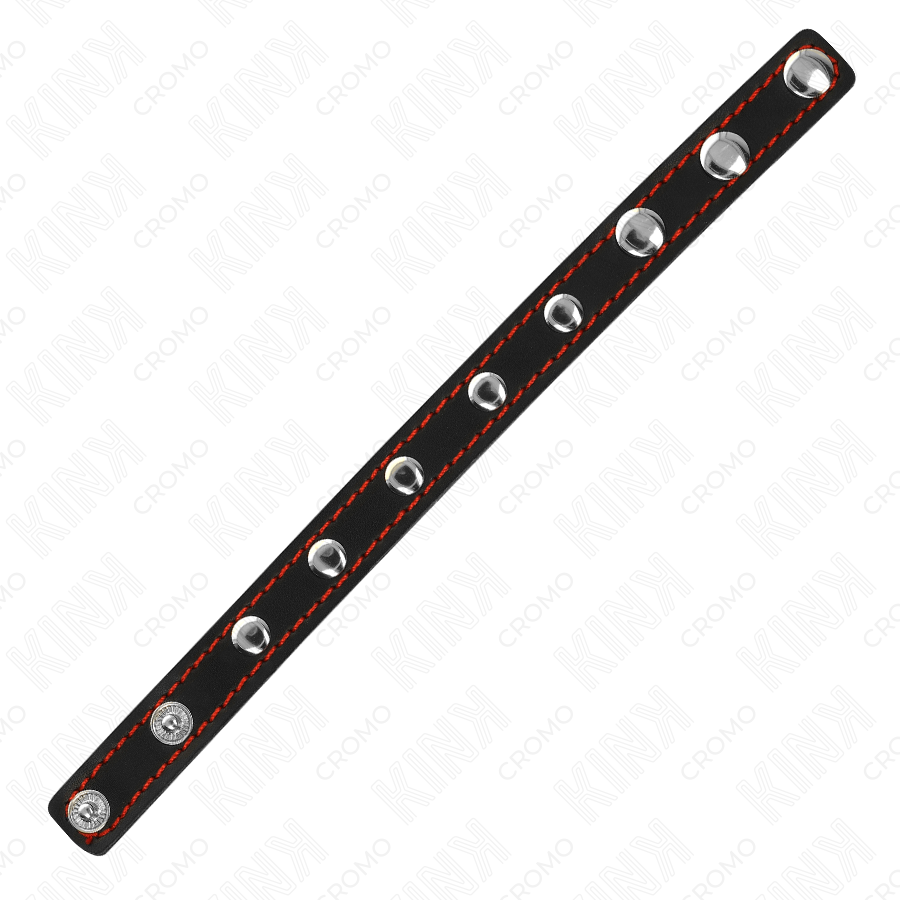 KINK - ANNEAU PÉNIS EN CUIR AVEC FERMETURE À PRESSION DOUBLURE ROUGE 21 X 1,5 CM KINK RING POWER