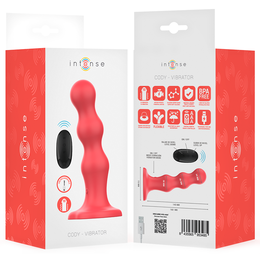 INTENSE - CODY VIBRATEUR AVEC VENTOUSE TÉLÉCOMMANDE ROUGE INTENSE FUN TOYS