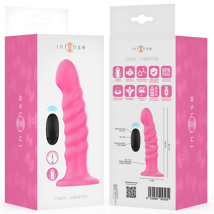 INTENSE - CINDY VIBRATEUR TAILLE L DESIGN SPIRALE 10 VIBRATIONS ROSE TÉLÉCOMMANDE INTENSE FUN TOYS