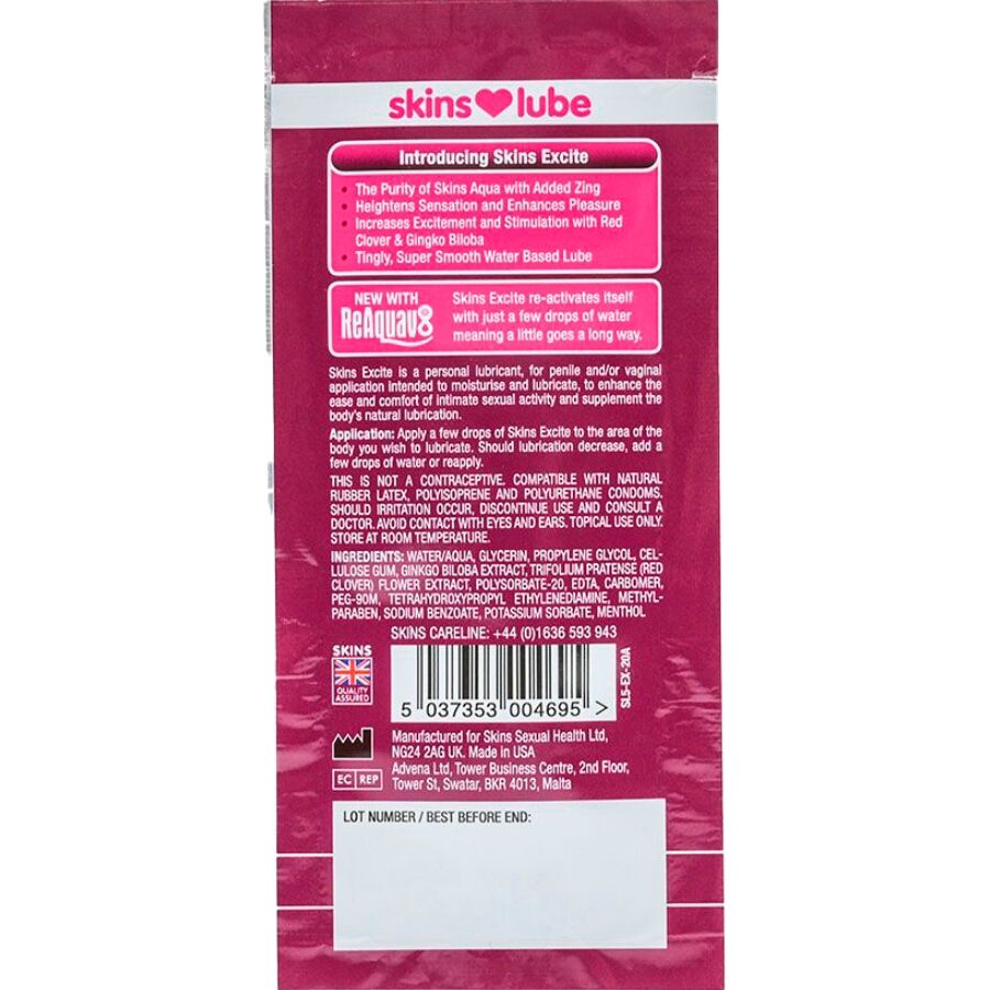SKINS - EXCITE LUBRIFIANT À BASE D'EAU DOSE UNIQUE 5 ML SKINS