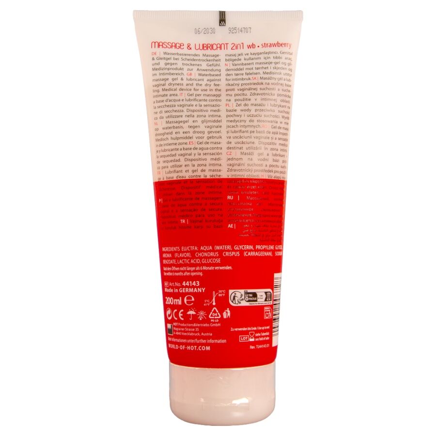 HOT - GEL DE MASSAGE ET DE GLISSE 2 EN 1 À LA FRAISE 200 ML HOT