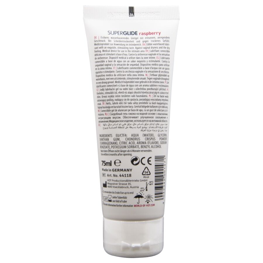 HOT - SUPERGLIDE LUBRIFIANT COMESTIBLE À BASE D'EAU FRAMBOISE 75 ML HOT