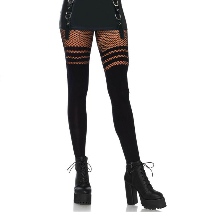 LEG AVENUE - PANTYHOUSE RAYURES FISNHET LEG AVENUE HOSIERY