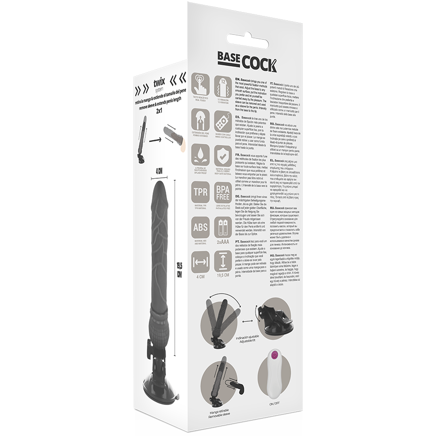 BASECOCK - VIBRATEUR RÉALISTE TÉLÉCOMMANDE NOIR 19.5 CM -O- 4 CM BASECOCK