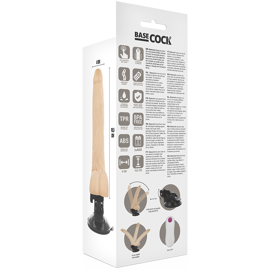 BASECOCK - VIBRATEUR ARTICULABLE TÉLÉCOMMANDE NATUREL 18.5 CM -O- 4 CM BASECOCK