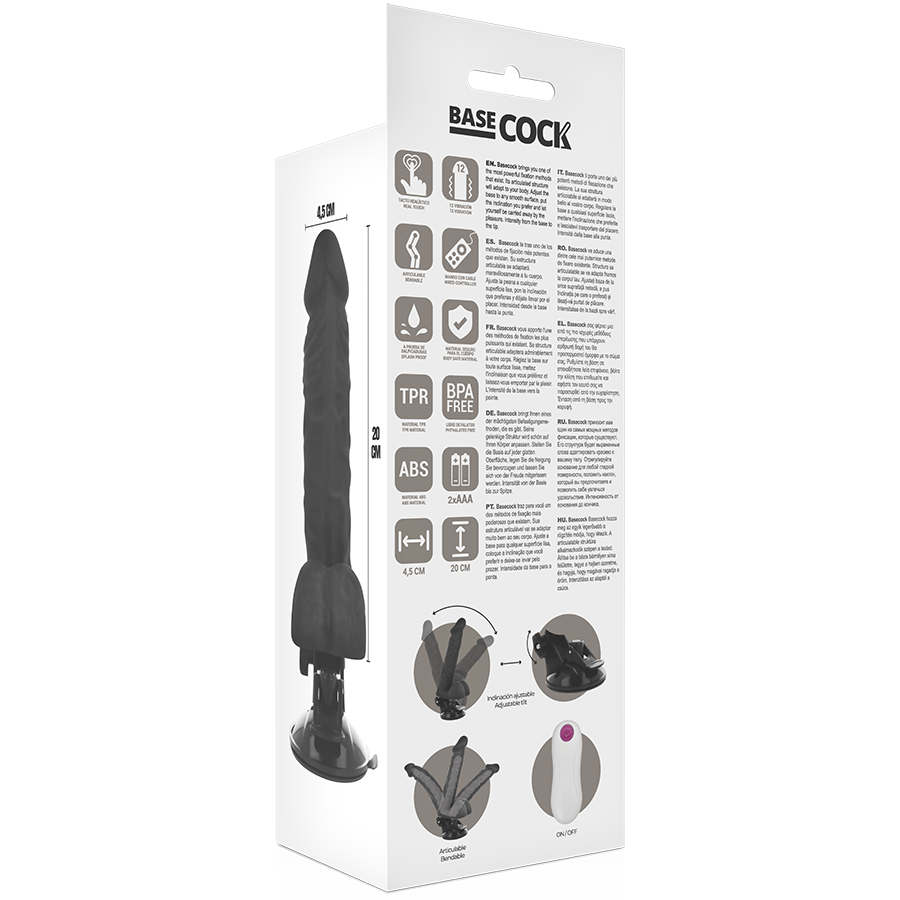 BASECOCK - VIBRATEUR ARTICULABLE TÉLÉCOMMANDE NOIR 20 CM -O- 4.5 CM BASECOCK