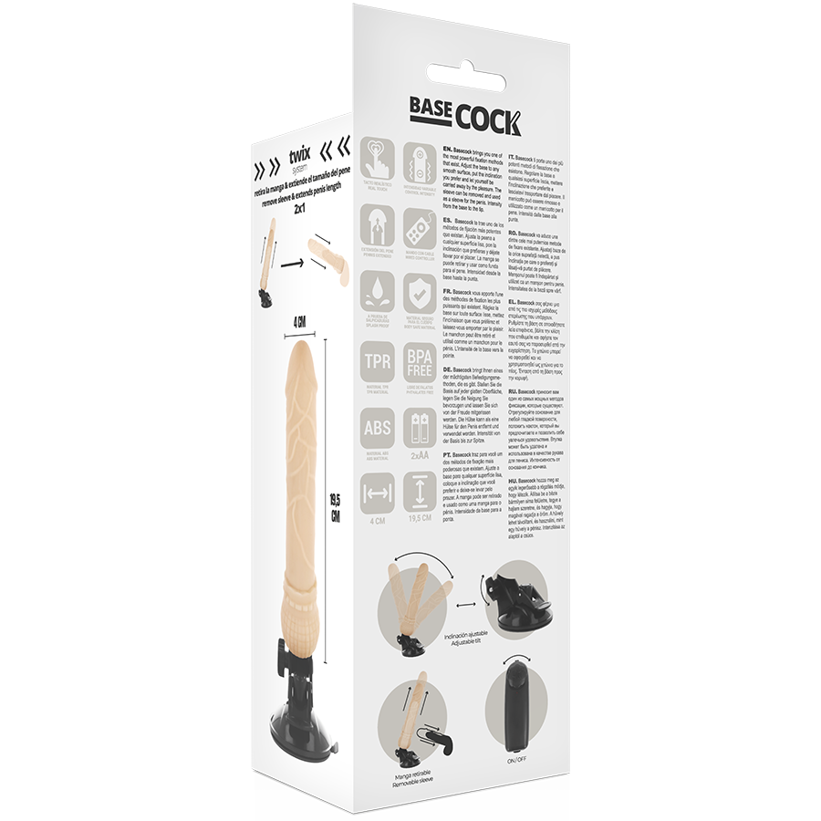 BASECOCK - VIBRATEUR RÉALISTE TÉLÉCOMMANDE NATUREL 19.5 CM -O- 4 CM BASECOCK