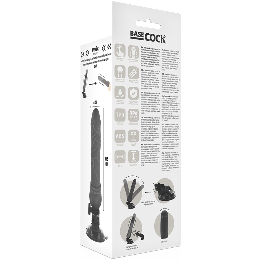 BASECOCK - VIBRATEUR RÉALISTE TÉLÉCOMMANDE NOIR 19.5 CM -O- 4 CM BASECOCK