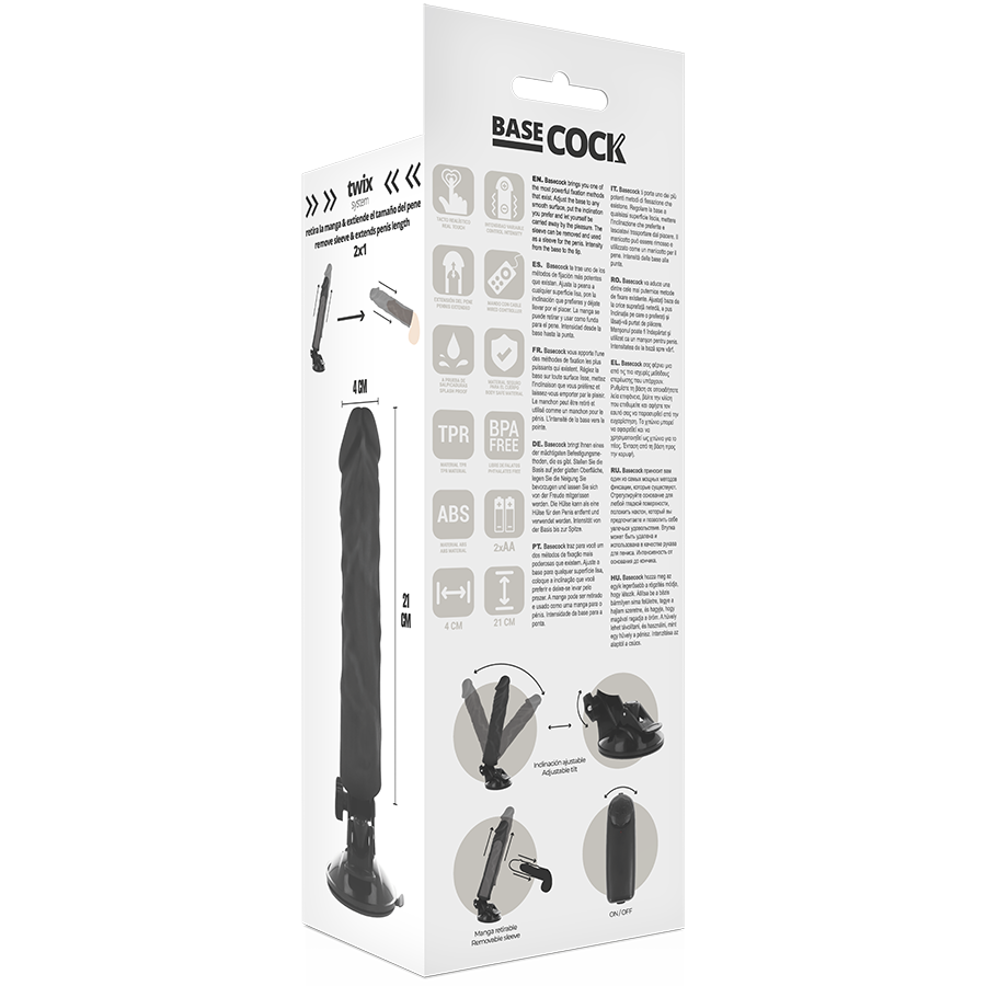 BASECOCK - VIBRATEUR RÉALISTE TÉLÉCOMMANDE NOIR 21 CM -O- 4 CM BASECOCK