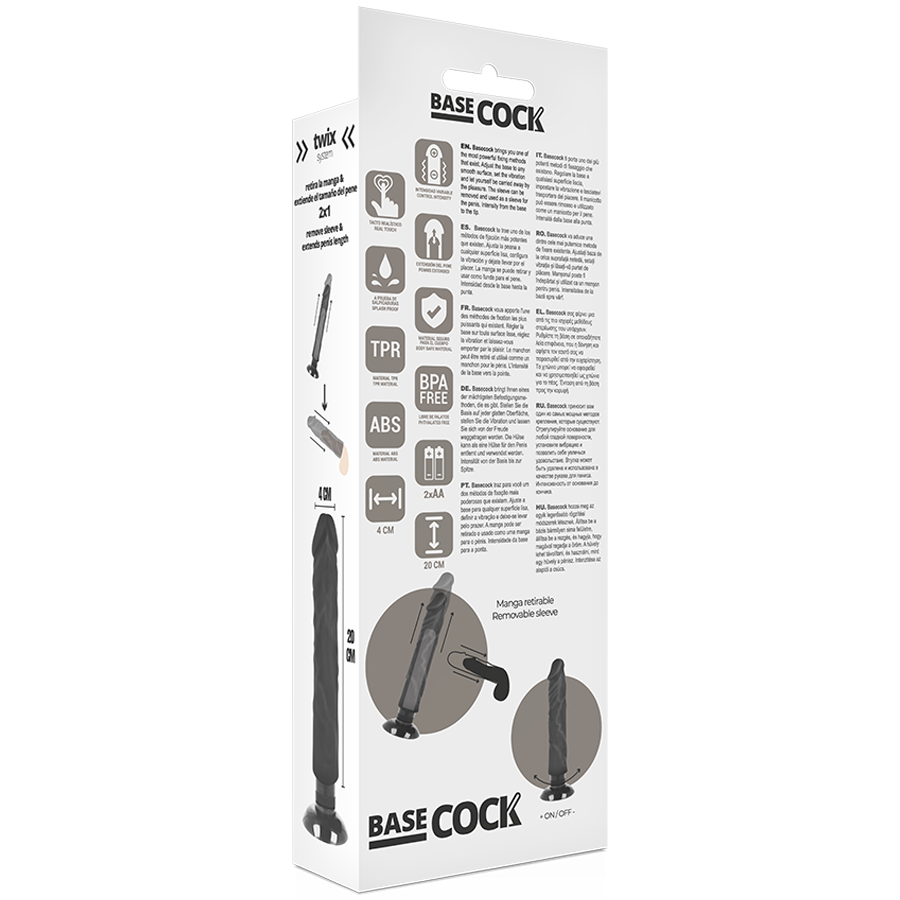 BASECOCK - VIBRATEUR RÉALISTE 2-1 NOIR 20 CM -O- 4 CM BASECOCK