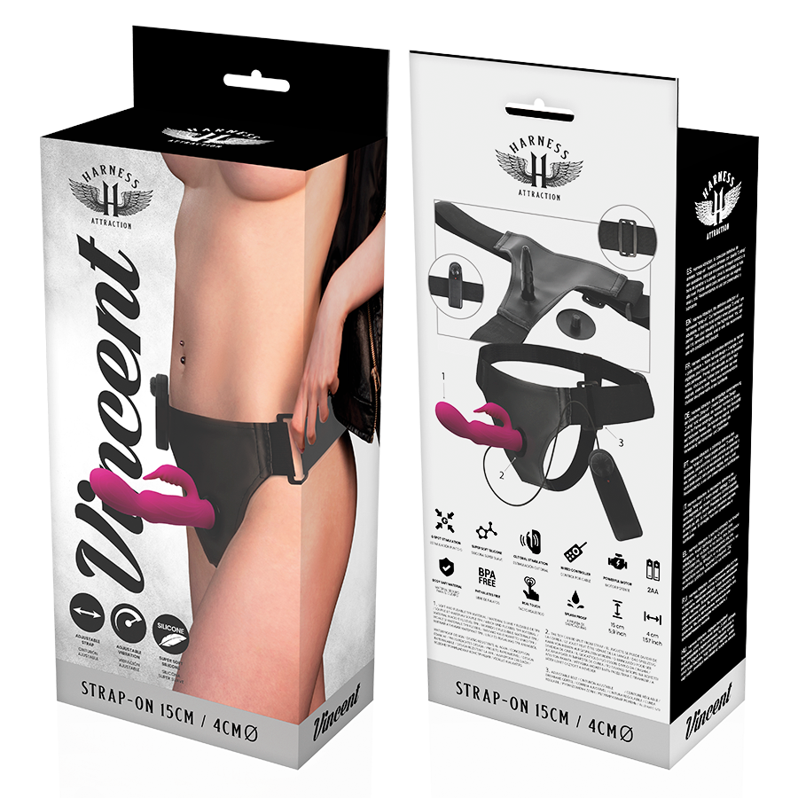 HARNESS ATTRACTION - RNES VIBRATEUR LAPIN VINCENT 15 CM -O- 4 CM HARNESS ATTRACTION