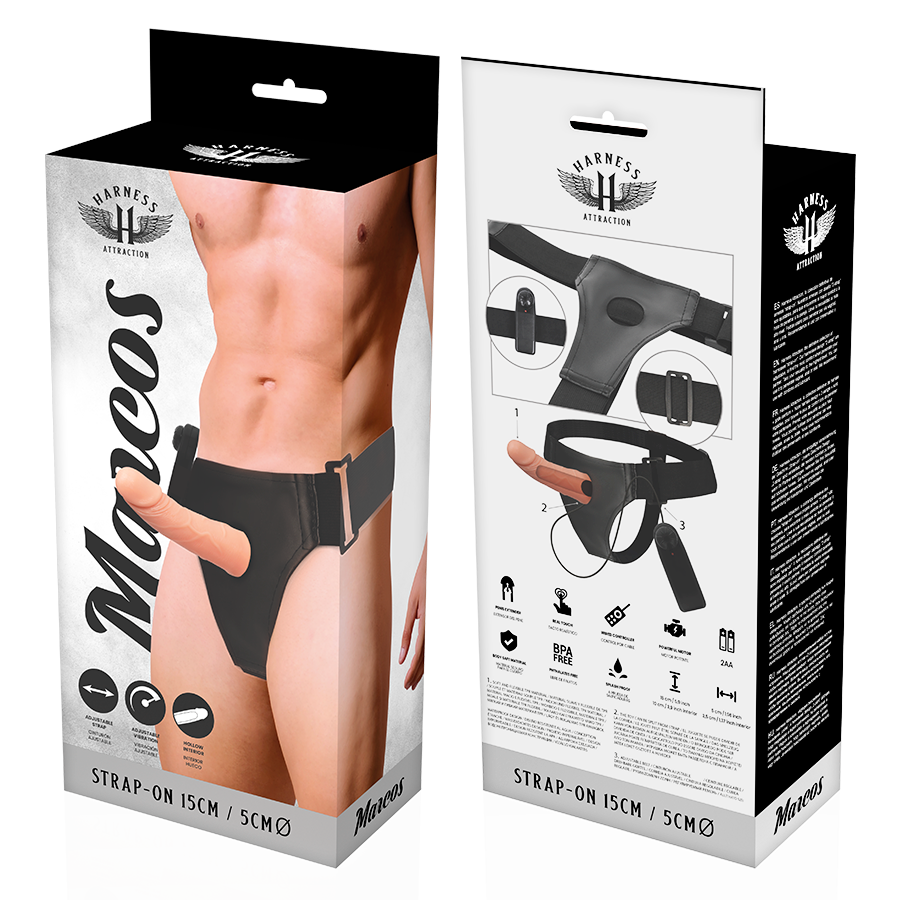 HARNESS ATTRACTION - RNES CADRES CREUX AVEC VIBRATEUR 15 CM -O- 5 CM HARNESS ATTRACTION