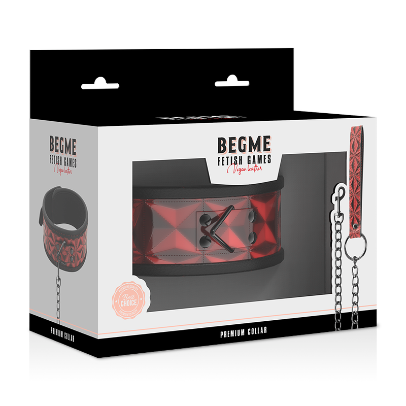 BEGME - COLLIER EN CUIR VÉGAN PREMIUM ÉDITION ROUGE AVEC DOUBLURE EN NÉOPRÈNE BEGME RED EDITION