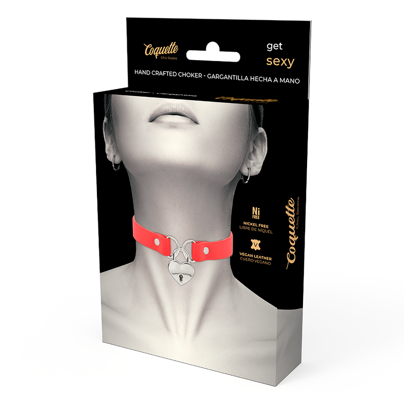 COQUETTE CHIC DESIRE - COLLIER EN CUIR VEGAN ROUGE AVEC ACCESSOIRE COEUR AVEC CL? COQUETTE ACCESSORIES