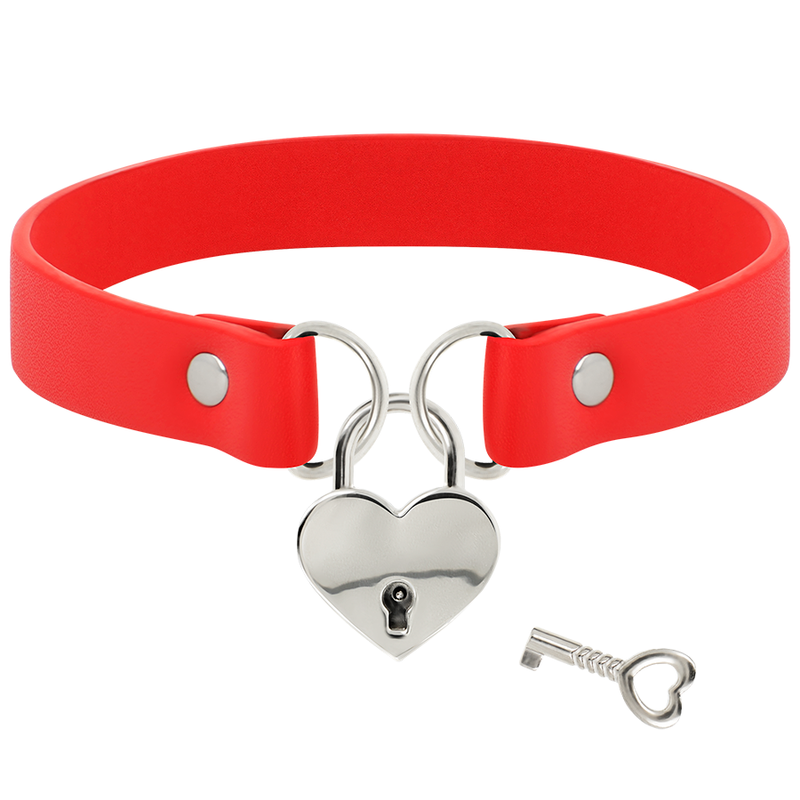 COQUETTE CHIC DESIRE - COLLIER EN CUIR VEGAN ROUGE AVEC ACCESSOIRE COEUR AVEC CL? COQUETTE ACCESSORIES