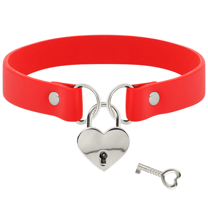 COQUETTE CHIC DESIRE - COLLIER EN CUIR VEGAN ROUGE AVEC ACCESSOIRE COEUR AVEC CL? COQUETTE ACCESSORIES