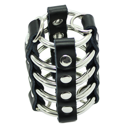 OHMAMA FETISH - CAGE  PÉNIS AVEC ANNEAUX MÉTALLIQUES ET SANGLE EN CUIR OHMAMA FETISH