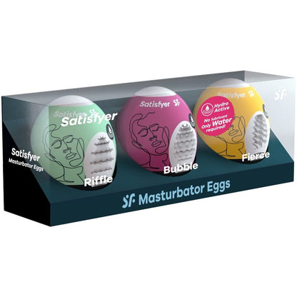 SATISFYER - 3 OEUFS MASTURBATEURS RIFFLE, BUBBLE & FIERCE SATISFYER EGGS