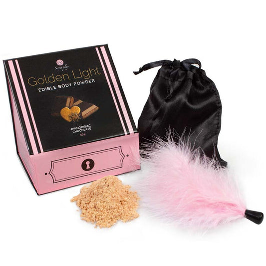 SECRETPLAY - GOLDEN LIGHT KIT POUDRE COMESTIBLE ET PLUME APHRODISIAQUE CHOCOLAT SECRETPLAY 100% GAMES