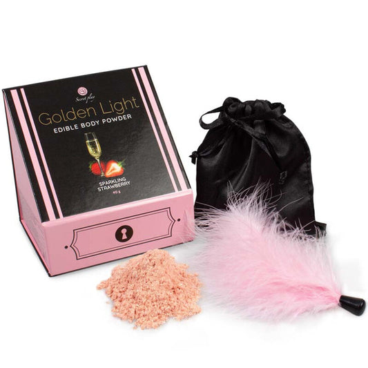SECRETPLAY - GOLDEN LIGHT KIT POUDRE COMESTIBLE ET PLUME DE FRAISE PÉTILLANTE SECRETPLAY 100% GAMES