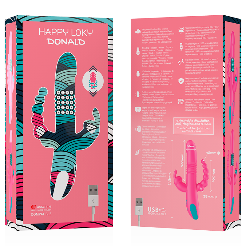 HAPPY LOKY - DONALD TRIPLE STIMULATION : ANAL, G-SPOT & CLITORAL WATCHME TECHNOLOGIE SANS FIL COMPATIBLE HAPPY LOKY