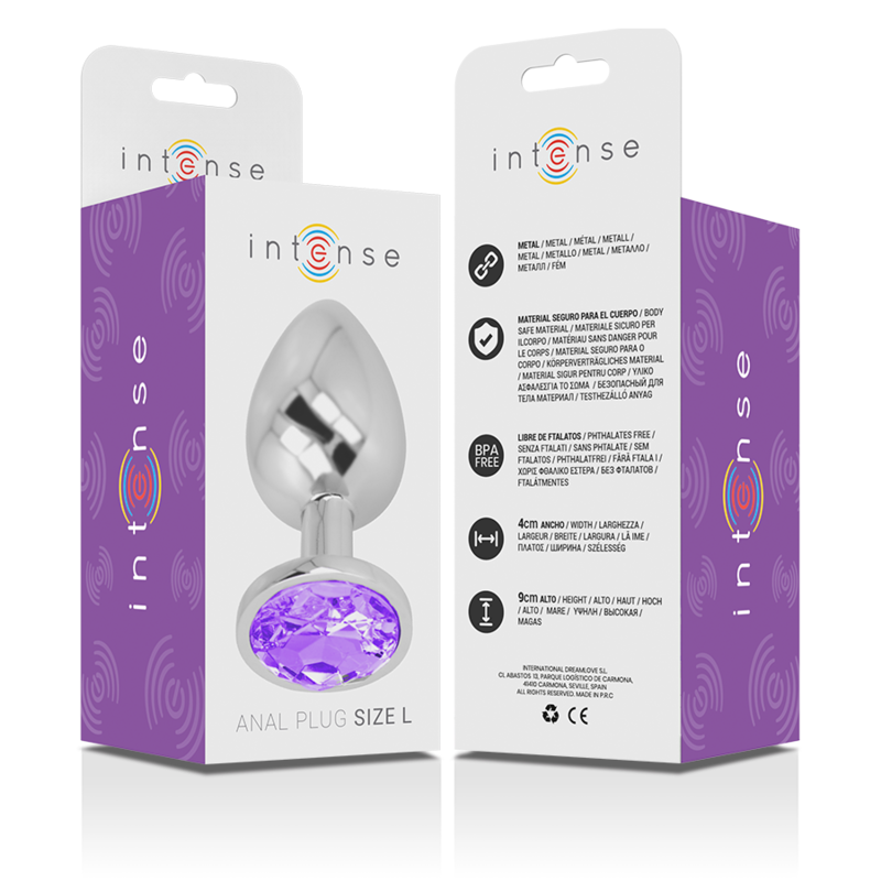 INTENSE - PLUG ANAL EN MÉTAL ALUMINIUM AVEC CRISTAL VIOLET TAILLE L INTENSE ANAL TOYS