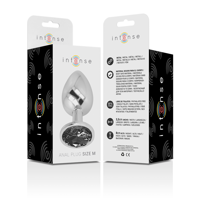 INTENSE - PLUG ANAL EN MÉTAL ALUMINIUM AVEC VERRE NOIR TAILLE M INTENSE ANAL TOYS