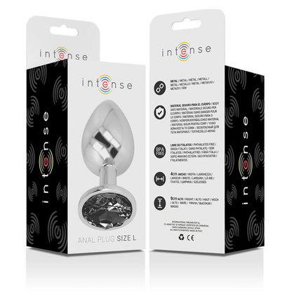 INTENSE - PLUG ANAL EN MÉTAL ALUMINIUM AVEC VERRE NOIR TAILLE L INTENSE ANAL TOYS