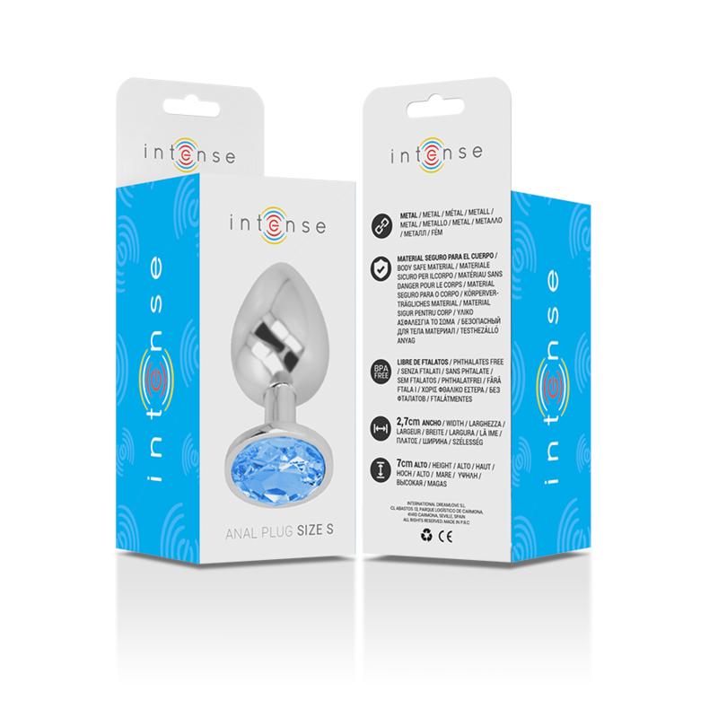 INTENSE - PLUG ANAL EN MÉTAL ALUMINIUM AVEC CRISTAL BLEU TAILLE S INTENSE ANAL TOYS