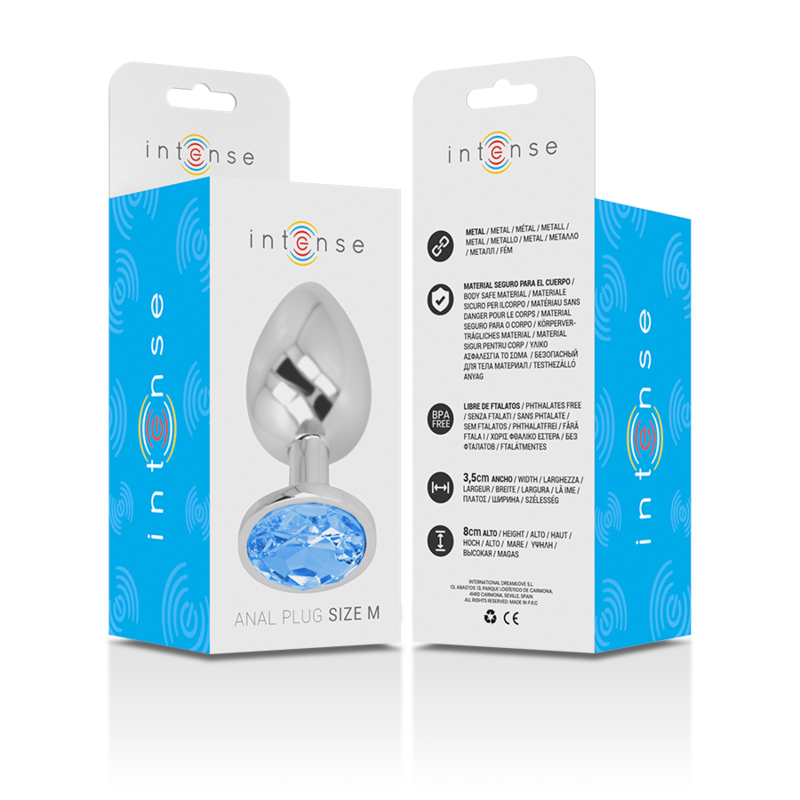INTENSE - PLUG ANAL EN MÉTAL ALUMINIUM AVEC VERRE BLEU TAILLE M INTENSE ANAL TOYS