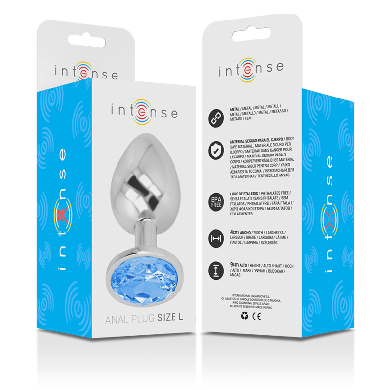INTENSE - PLUG ANAL EN MÉTAL ALUMINIUM AVEC CRISTAL BLEU TAILLE L INTENSE ANAL TOYS
