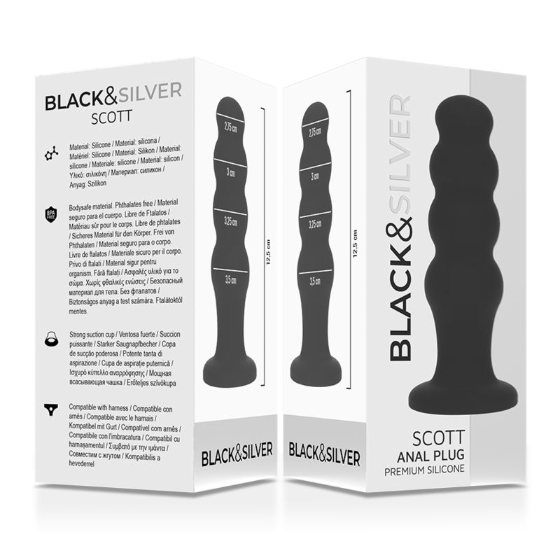 BLACK&SILVER - PLUG ANAL EN SILICONE SCOTT PREMIUM NOIR BLACK&SILVER