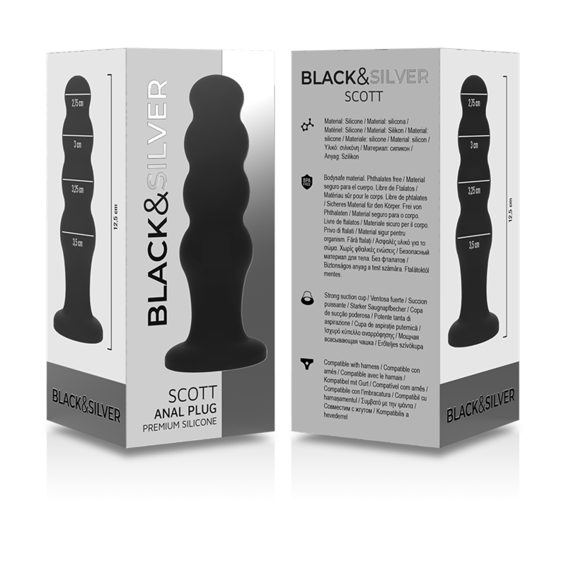 BLACK&SILVER - PLUG ANAL EN SILICONE SCOTT PREMIUM NOIR BLACK&SILVER