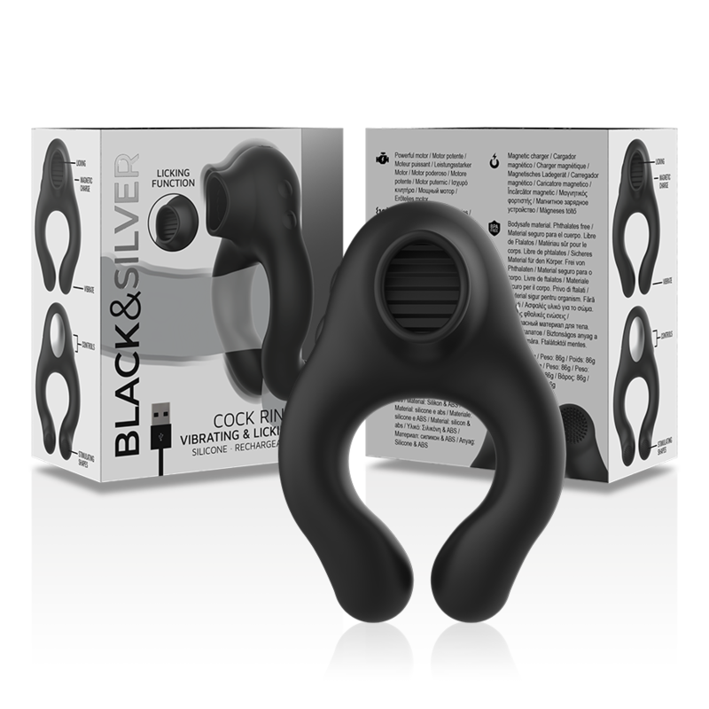 BLACK&SILVER - ANNEAU VIBRATEUR EN SILICONE 3 MOTEURS RECHARGEABLE NOIR BLACK&SILVER