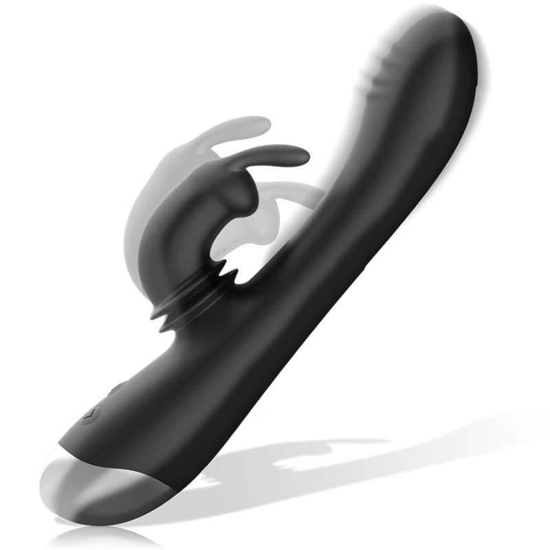 BLACK&SILVER - DJ. STIMULATEUR DE LAPIN RECHARGEABLE EN SILICONE ADAM NOIR BLACK&SILVER
